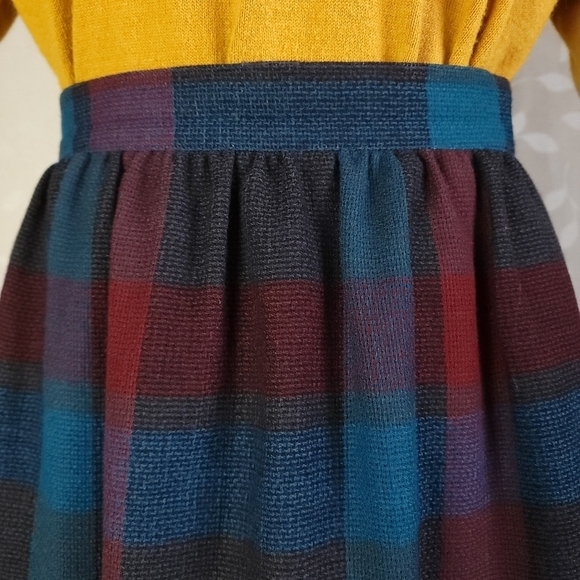 Vintage Buffalo Plaid Dark Academia Wool Midi Skirt Jewel Red Teal Prophecy - Picture 4 of 15